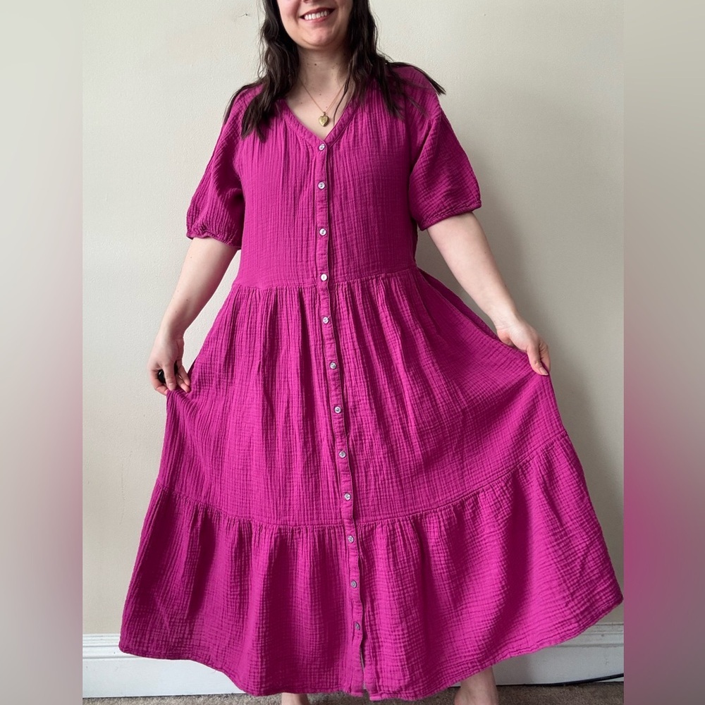 Sonoma Fuchsia Button-Down Midi Dress